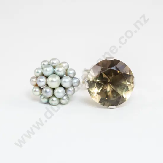 S/S Cultured Pearl Cluster Ring and Single Smokey Quartz Dress Ring
