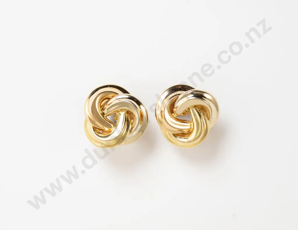 Pair 18ct Tri-colour Yellow Rose and White Gold Triple Scroll Earrings Image 1++