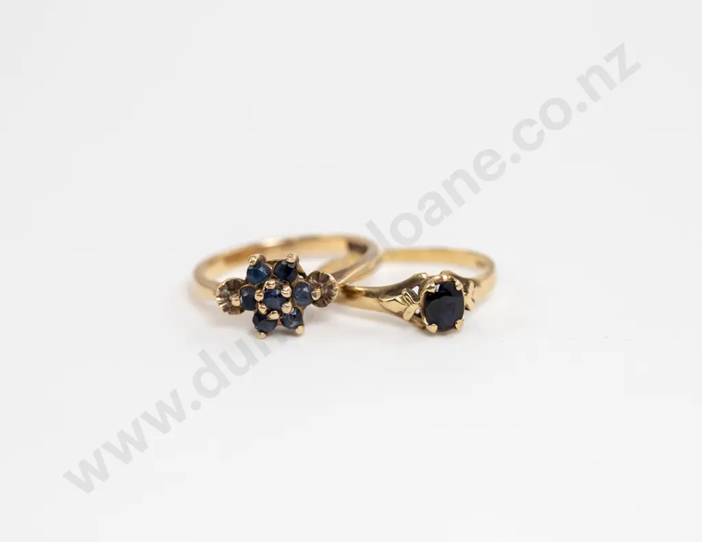 9ct Sapphire Cluster Ring and Single Sapphire Ring Image 1++
