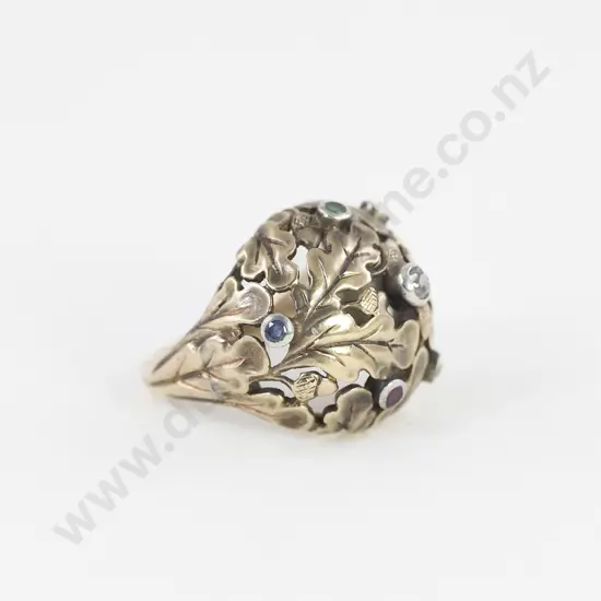 Mid C20th 14ct Nine Stone Multi-Gem Dress Ring