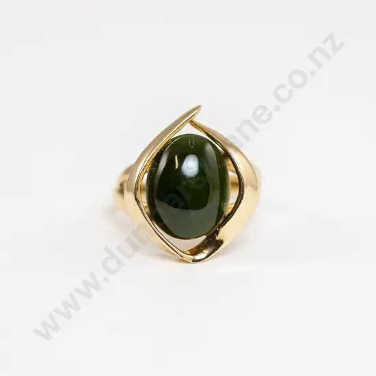 9ct Single Oval Greenstone Panel Ring