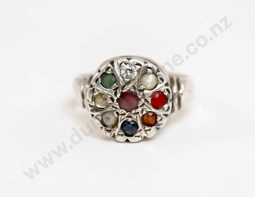 .925 Silver Nine Stone Multi Gem Floret Cluster Ring Image 1++