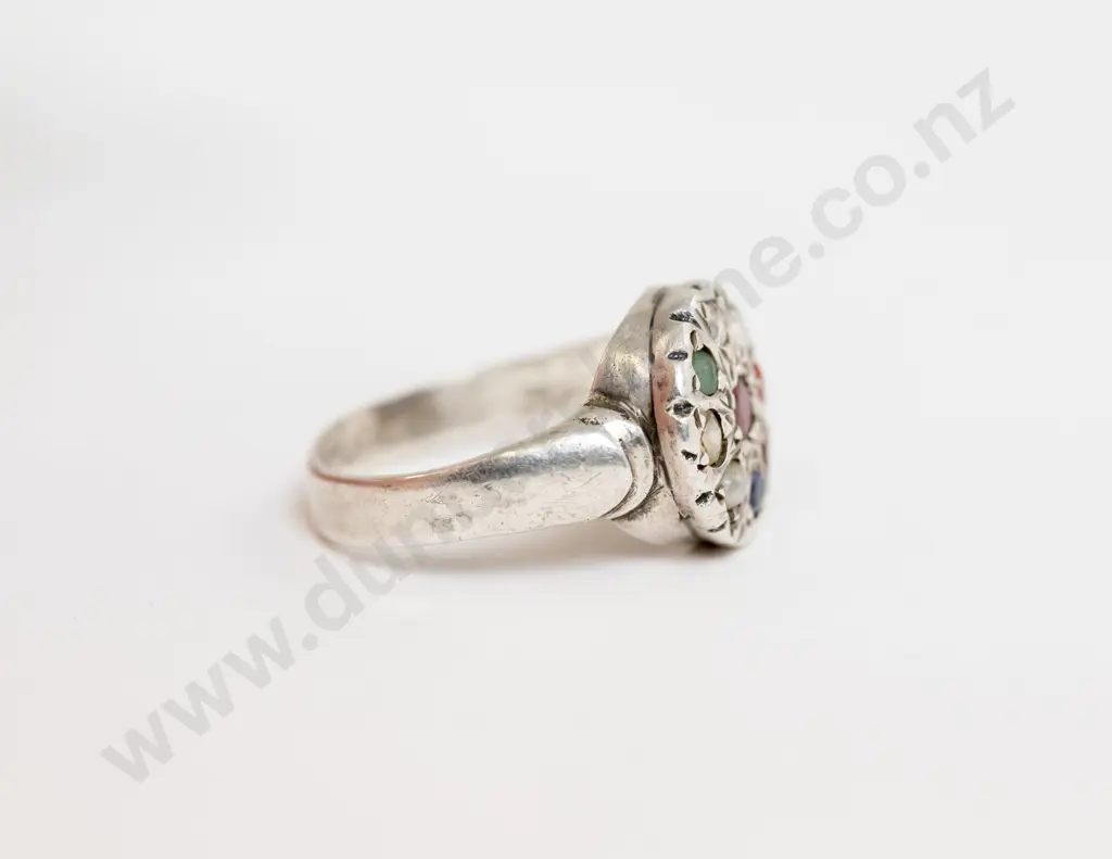 .925 Silver Nine Stone Multi Gem Floret Cluster Ring Image 1++