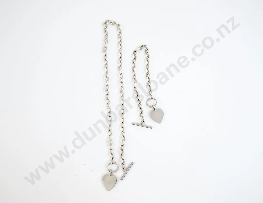 S/S Trace Link Heart Pendant Neck Chain and Matching Bracelet Image 1++