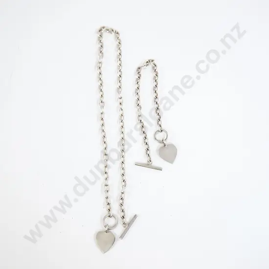 S/S Trace Link Heart Pendant Neck Chain and Matching Bracelet