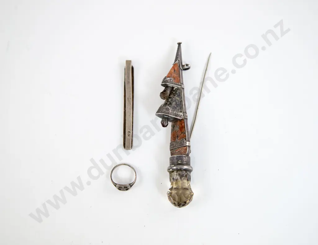 Large S/S and Jasper Dirk Brooch with Silver Tie Clip and Ring Image 1++