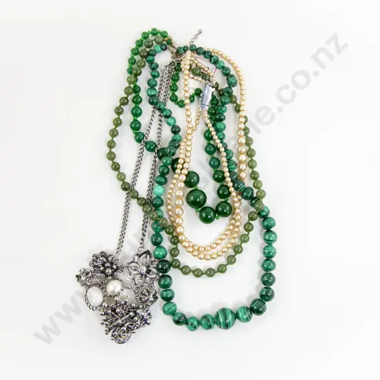 Greenstone and Malachite Necklaces with Glass and Two Costume