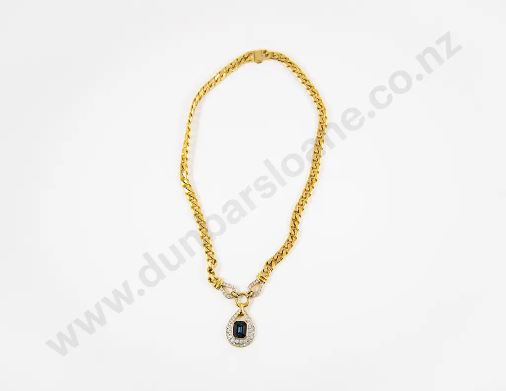 Gold Plated Diamanté and Sapphire Paste Costume Necklace Image 1++