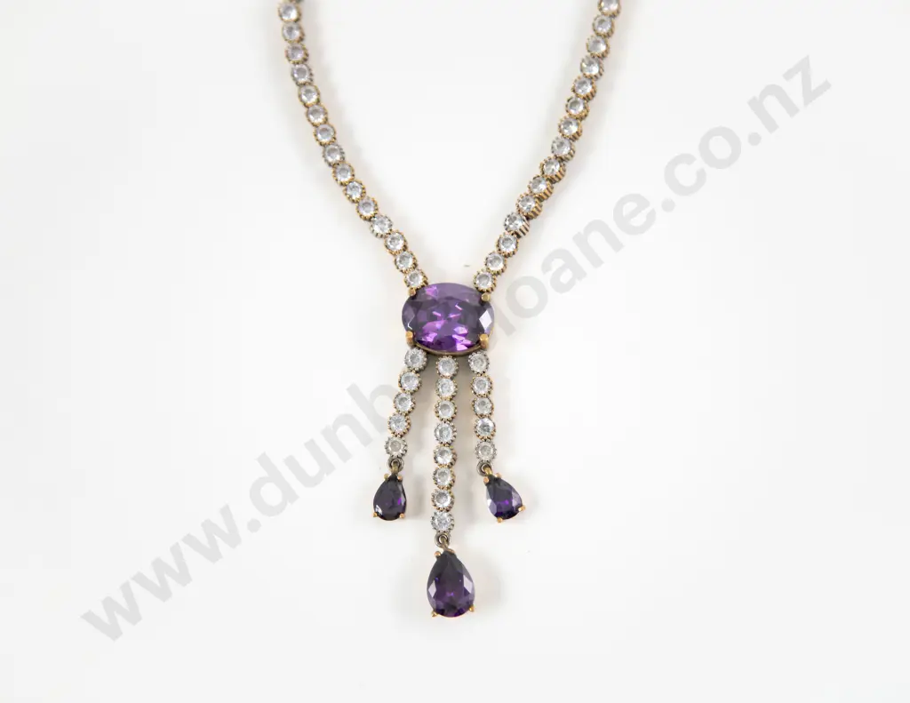 Amethyst Bead and Glass Gems Dress Necklace Image 1++