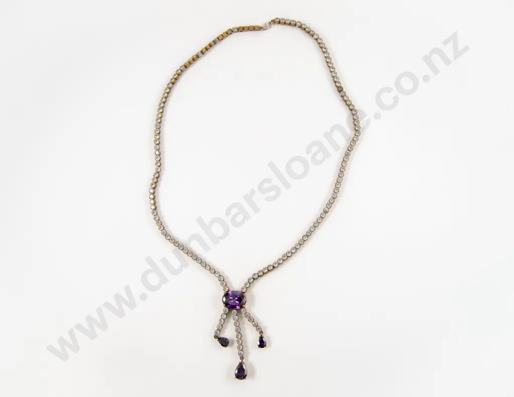 Amethyst Bead and Glass Gems Dress Necklace Image 1++