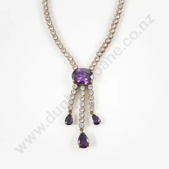 Amethyst Bead and Glass Gems Dress Necklace