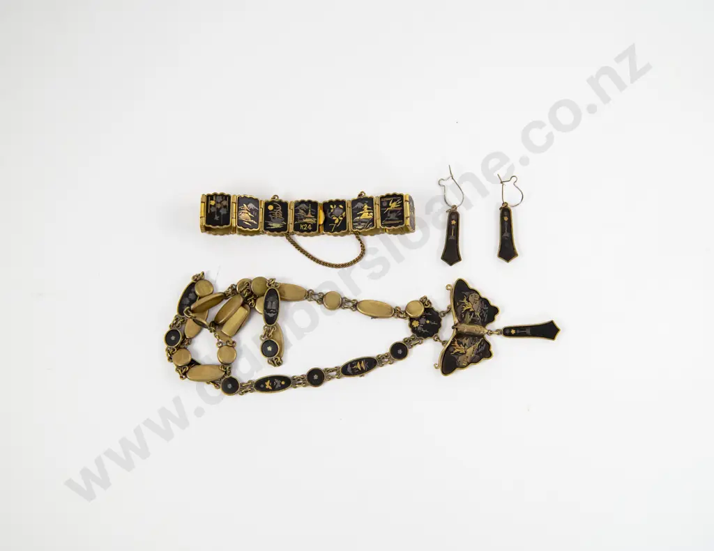 Japanese Shakudo Vintage Damascene Jewellery Set Image 1++