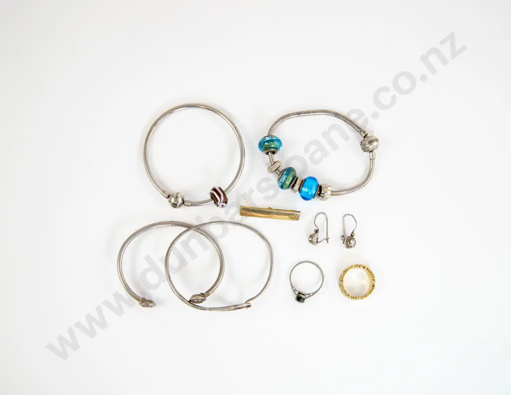 S/S Pandora and Two Pandora Type Bracelets with Bangle Earrings Two Rings and Bar Brooch Image 1++