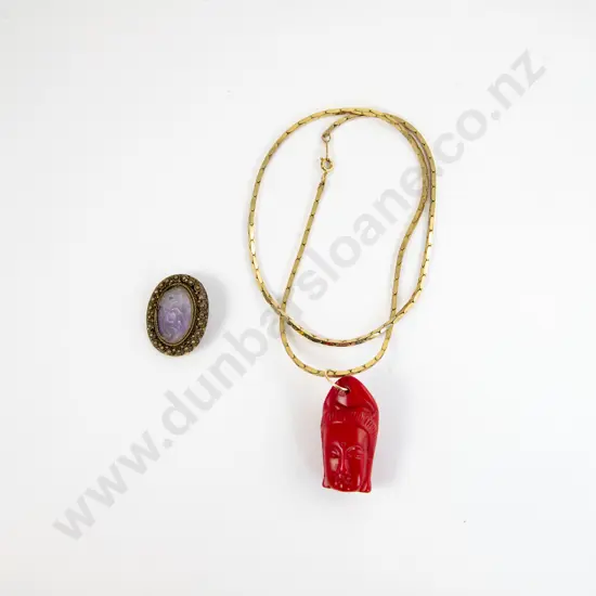 Bamboo Coral Budha Head Pendant and Amethyst Brooch