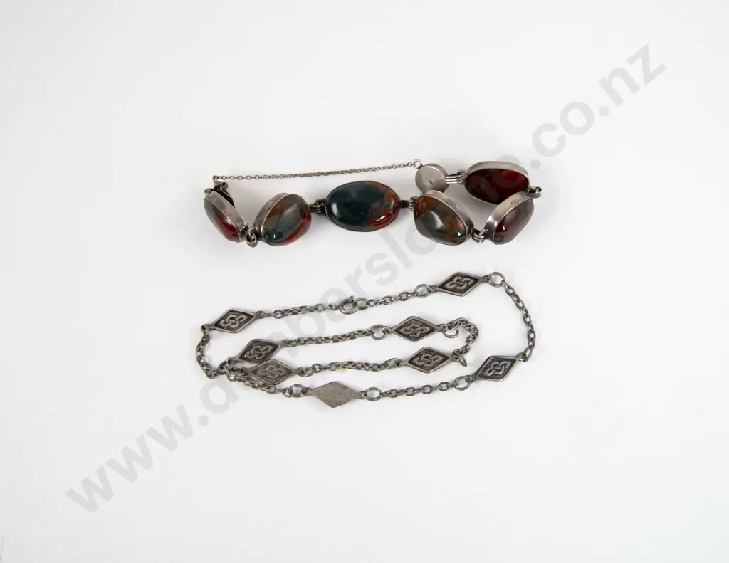 S/S Moss Agate Bead Bracelet and S/S Neck Chain Image 1++