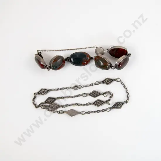 S/S Moss Agate Bead Bracelet and S/S Neck Chain