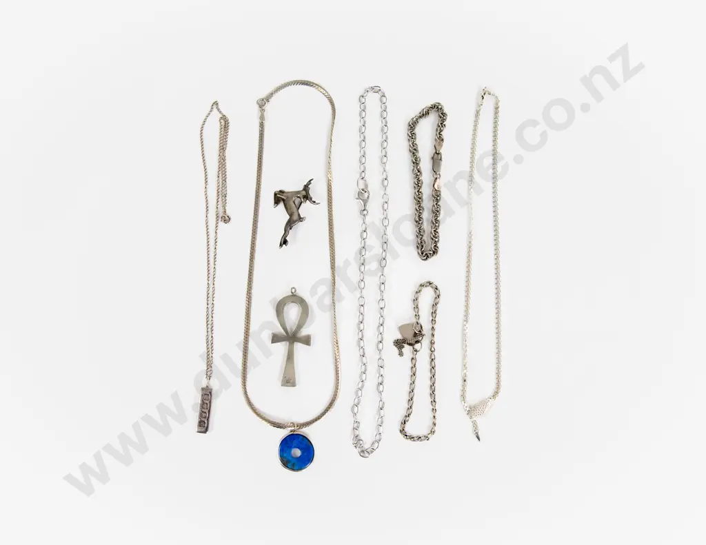 Three S/S Neck Chains with Three Pendants Two Bracelets and Brooch Image 1++