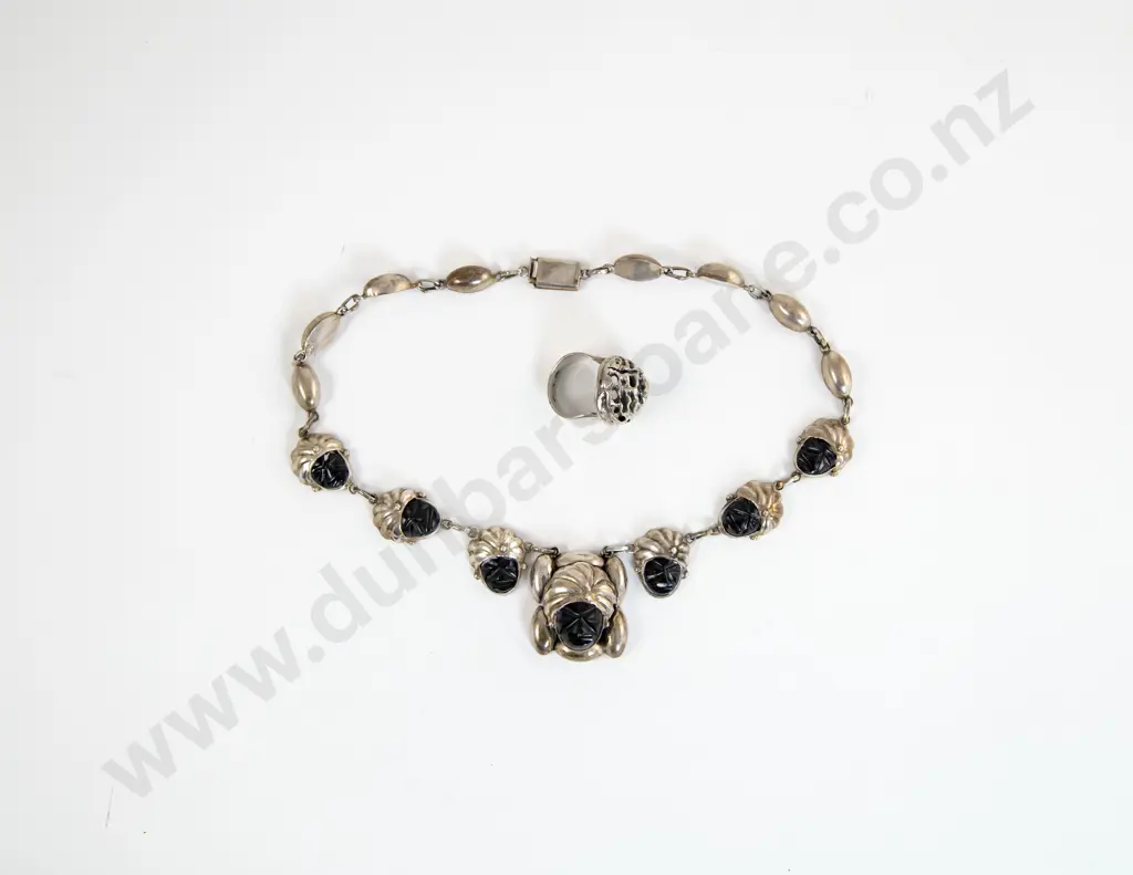 1940's Vintage Mexican Silver Aztec Face Necklace Image 1++