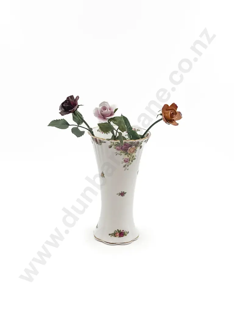 RA Old Country Roses Tall Vase with Three Ceramic and Plastic Flowers Image 1++