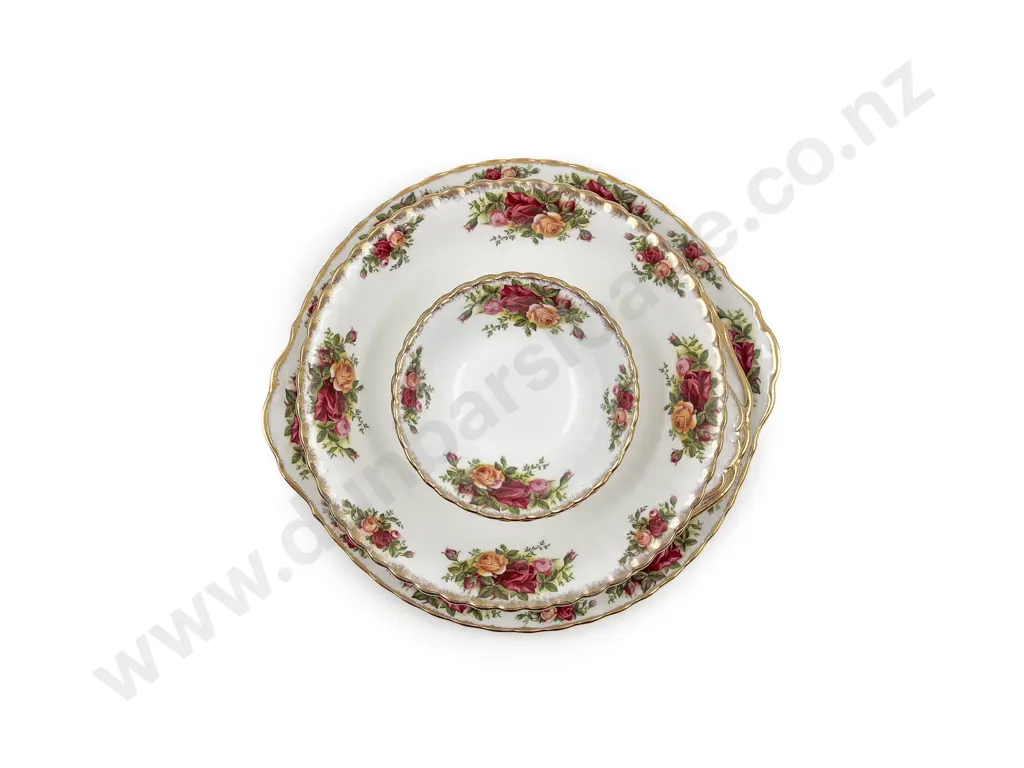 RA Old Country Roses 5pce Part Dessert Set with Three Serving Plates Image 1++