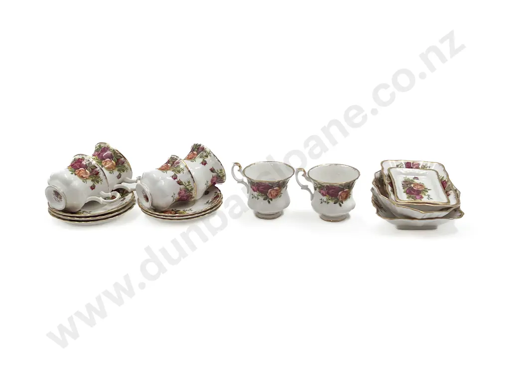 RA Old Country Roses Six Teacup and Saucer Sets with Four Small Serving Dishes Image 1++