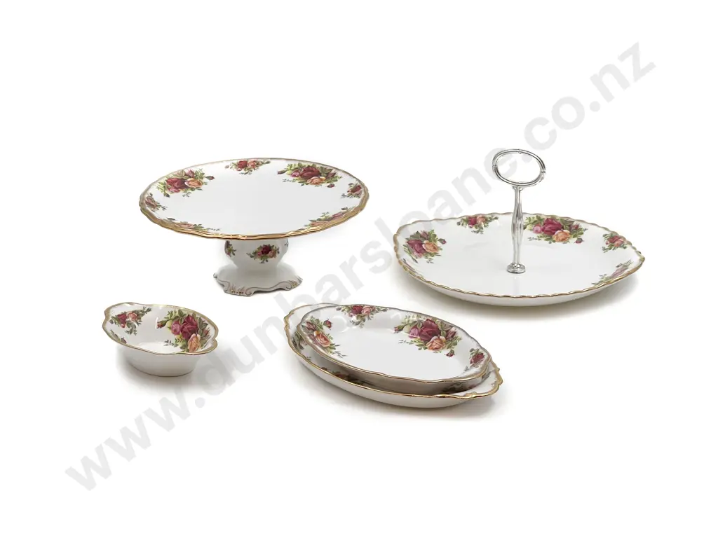 RA Old Country Roses Cake Plate and Tazza with Three Serving Dishes (5pce) Image 1++