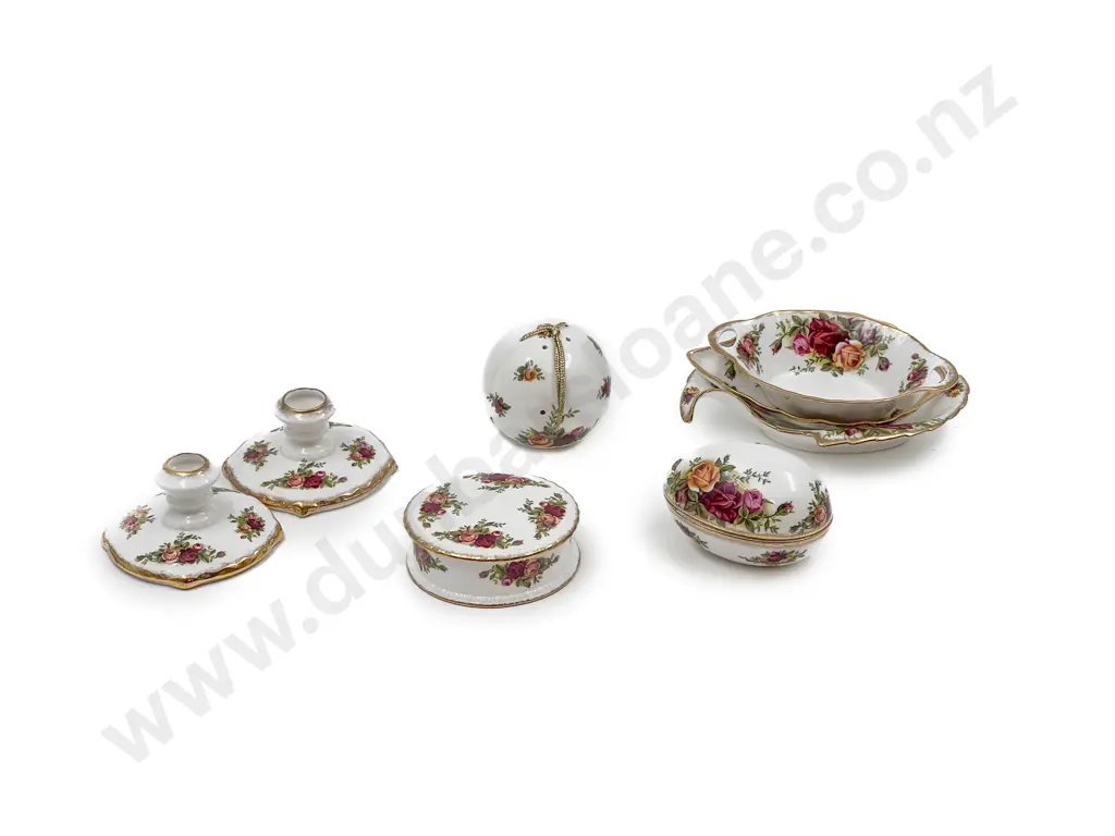 Collection of RA Old Country Roses Including Pomander and Pair Candle Holders (8pce) Image 1++