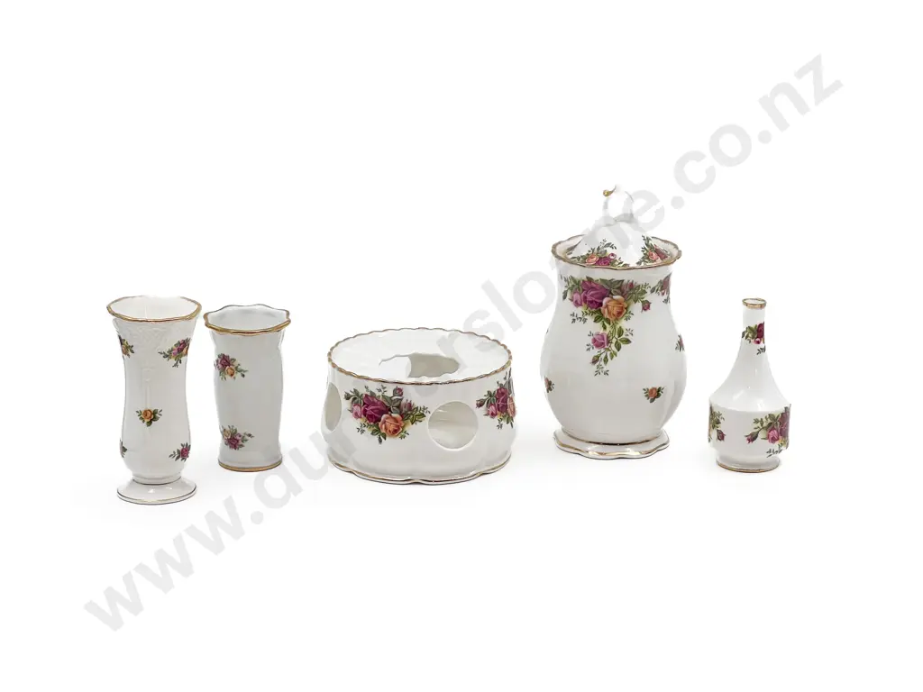 RA Old Country Roses Three Vases with Covered Vase and Teapot/Coffeepot Warmer Image 1++