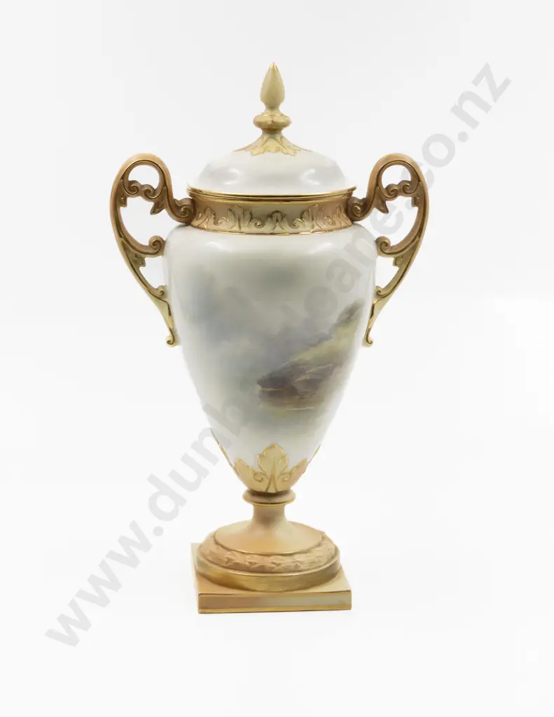 Royal Worcester Ovoid Scroll Handled Vase and Cover Image 1++