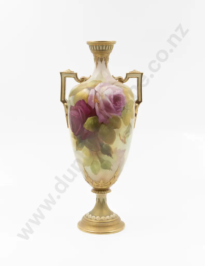 Royal Worcester Ovoid Handled Pedestal Specimen Vase Image 1++