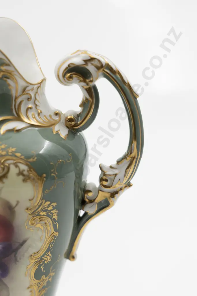 Pair Royal Worcester Inverted Baluster Rococo Scroll Handled Ewers Image 1++