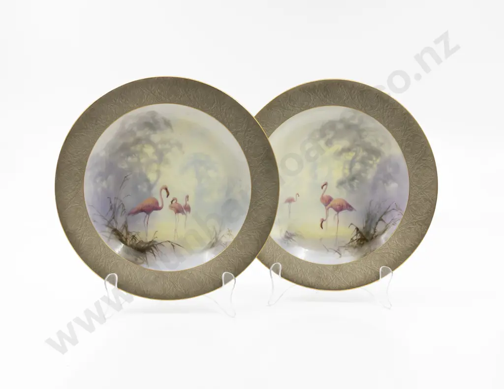 Pair Royal Worcester Cabinet Shallow Bowls Image 1++