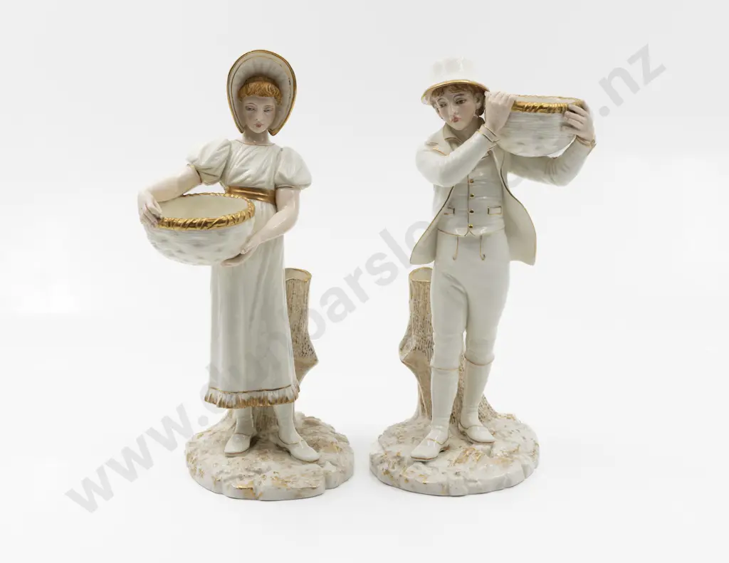 Pair Royal Worcester Ivory Porcelain Figural Salts Image 1++