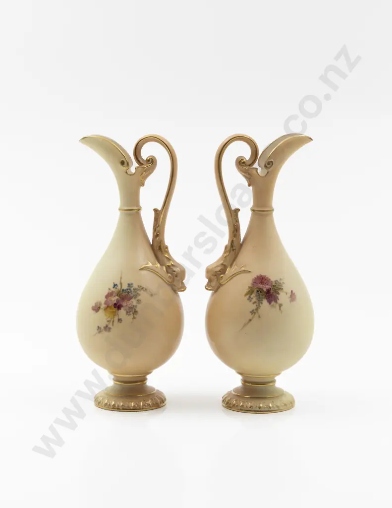 Pair Royal Worcester Ovoid Body Ewers Image 1++