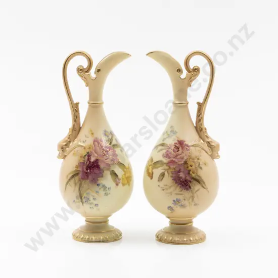 Pair Royal Worcester Ovoid Body Ewers