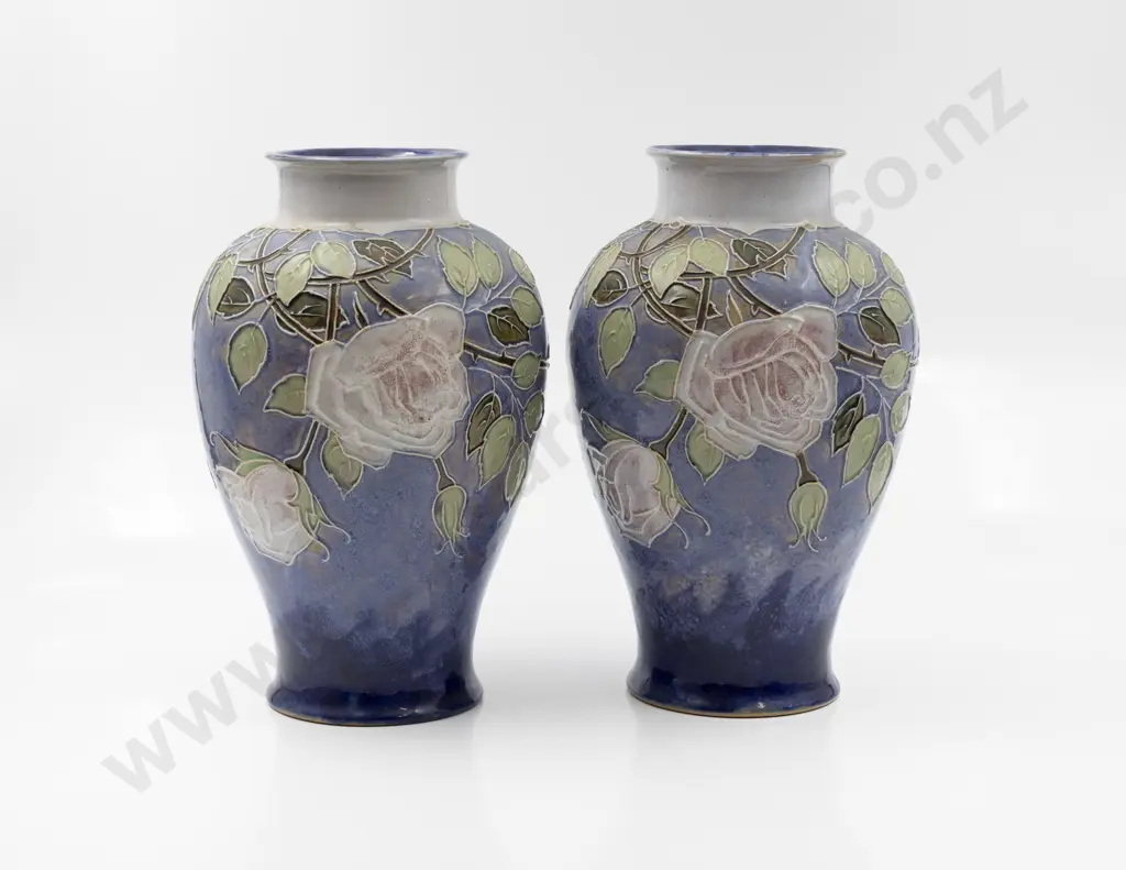 Large Pair Royal Doulton Stoneware Vases by Minnie Webb Image 1++