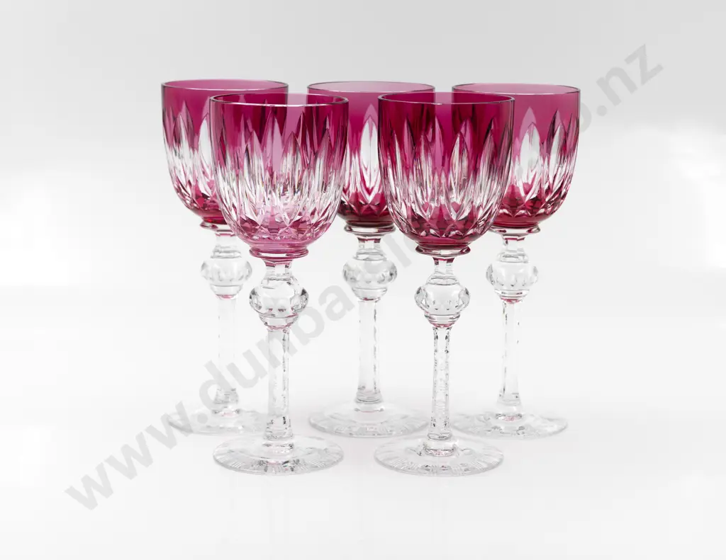 Five Fine Quality Ruby Flashed Hock Glasses Image 1++