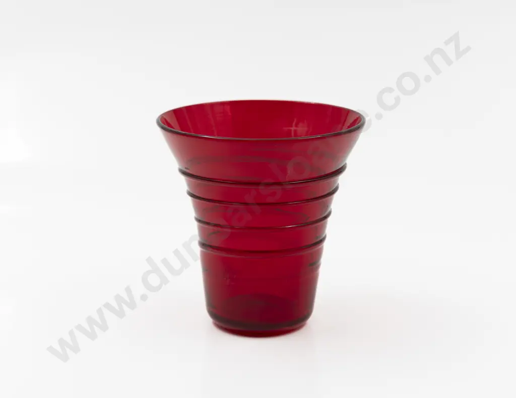 Mid C20th Barnaby Powell for Whitefriars Red Ribbon Trailed Vase Image 1++
