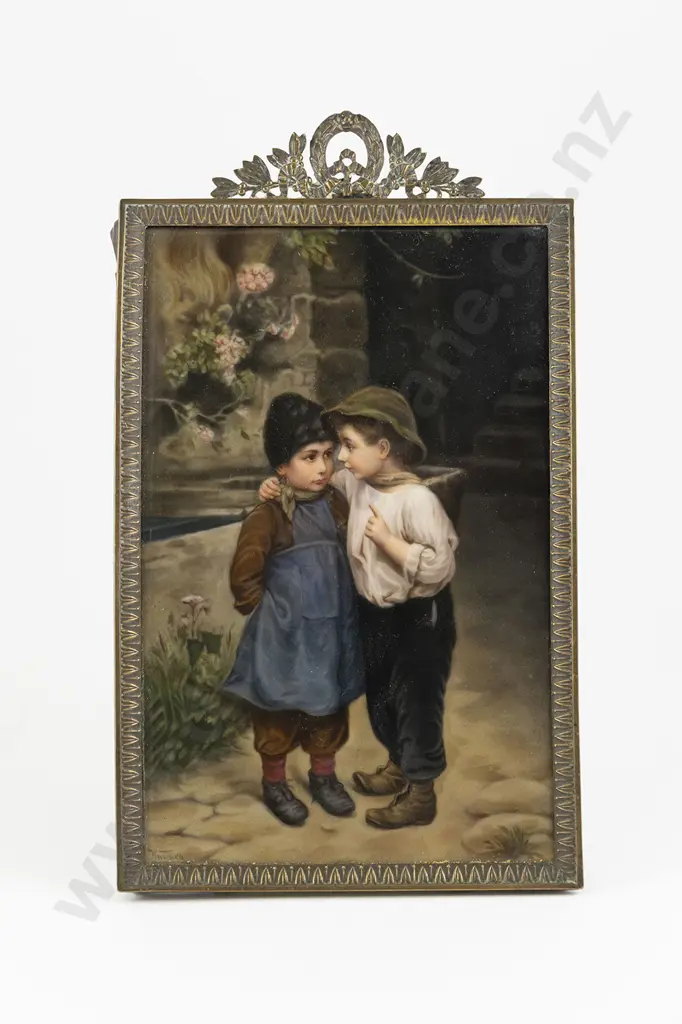 Berlin KPM Porcelain Plaque Of Two Young Boys Signed Wagner Image 1++
