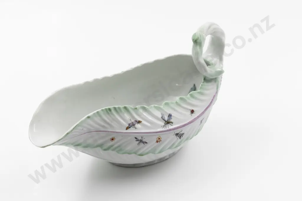 Mid C18th First Period Worcester Cos Lettuce Leaf Gravy Boat Image 1++