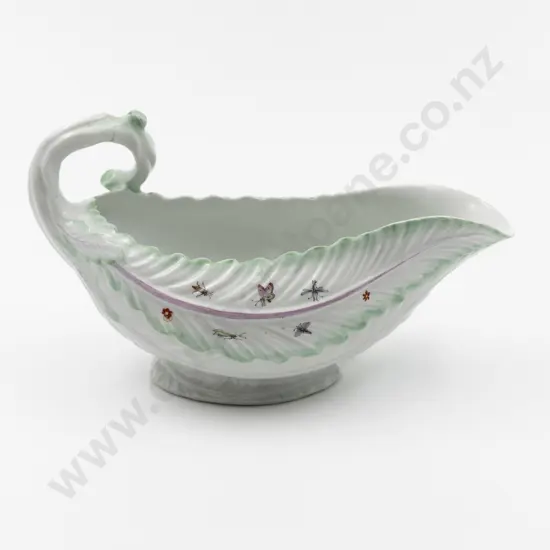 Mid C18th First Period Worcester Cos Lettuce Leaf Gravy Boat