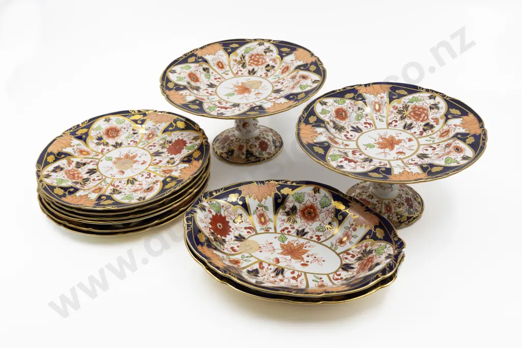 Royal Crown Derby Ten Piece Imari Pattern Dessert Service Image 1++