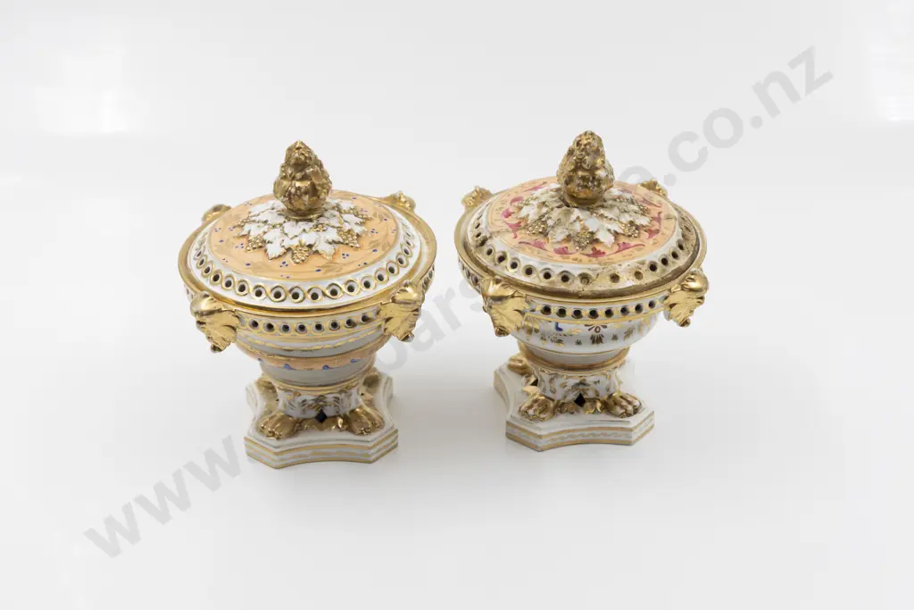 Near Pair Early C19th Derby Pot Pourri Lidded Urns Image 1++