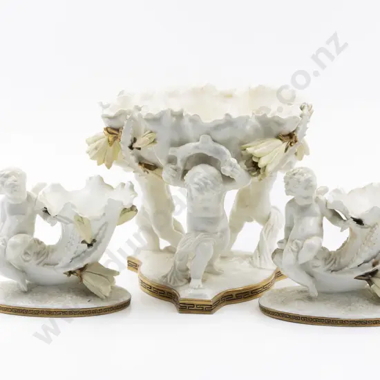 C19th Moore Brothers Porcelain Table Centre & Pair Matching Cornucopia