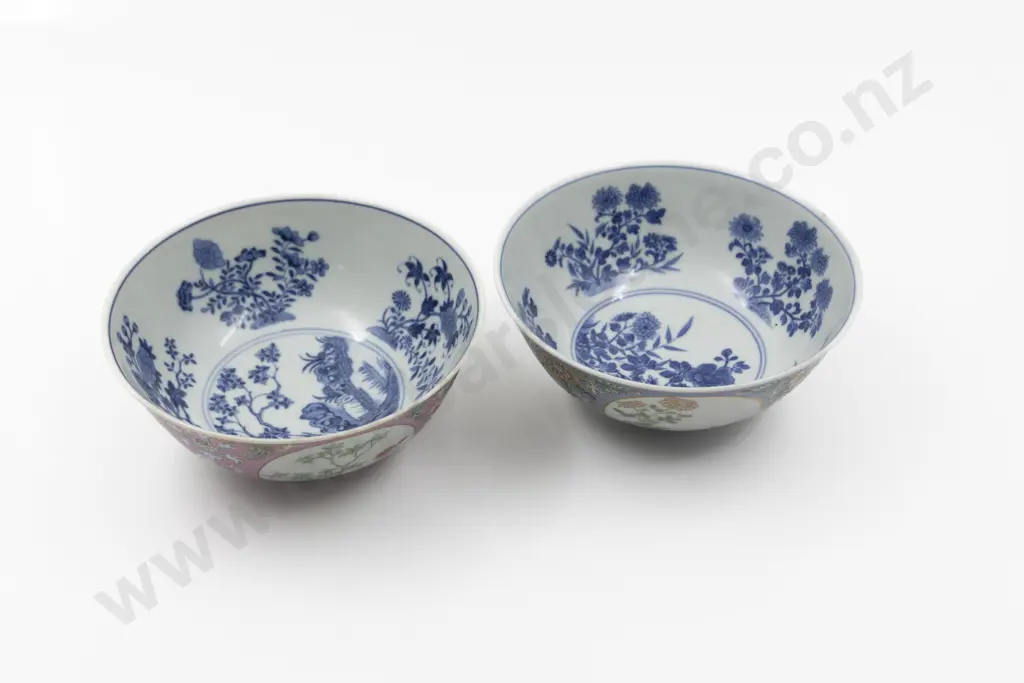 Two Chinese Famille Rose Sgraffito Ground Food Bowls Image 1++