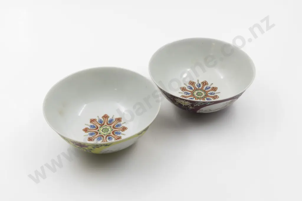 Fine Pair Of Chinese Famille Rose Sgraffito Ground Medallion Bowls Image 1++