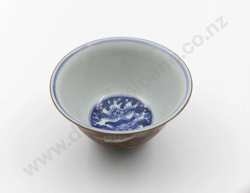 Chinese Red Coral Ground Fish Pattern Bowl Image 1++