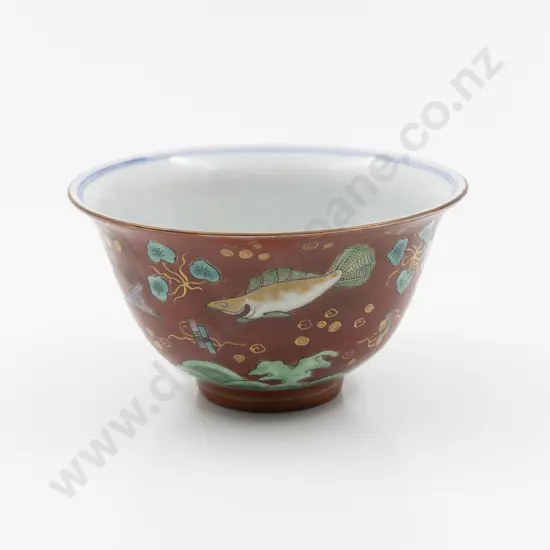 Chinese Red Coral Ground Fish Pattern Bowl