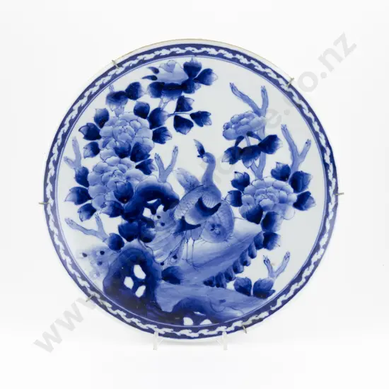 Large Japanese Blue & White Bird & Blossom Plate