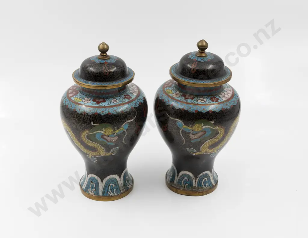 Pair of Chinese Cloisonné Ginger Jars Image 1++